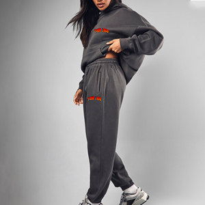 OEM Custom 380GSM Heavyweight <b>Women</b> Oversized Hoodie <b>Jogger</b> Pants Gym Sets 100% Cotton <b>Fleece</b> Streetwear Tracksuits for <b>Women</b> - Product Image 1