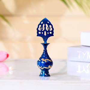 Blue Enamel Brass Vase with <b>Gold</b> Plating Traditional Design Handmade Indian Decorative Surma Holder with Applicator Stick - Product Image 6