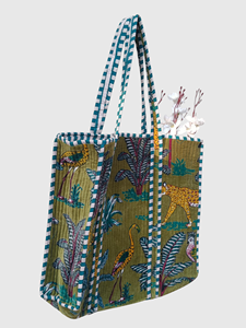Bohemian Cotton Tote Bag With <b>Leopard</b> <b>Print</b> Embroidery Open Top Design For Summer Beach Use - Product Image 2