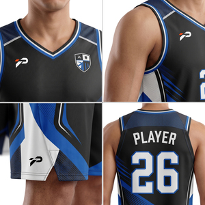 Uniforme de Baloncesto Personalizado, Camiseta de Baloncesto Negra y Azul, Cualquier Color, Camisetas de Baloncesto para Hombre y Mujer - Product Image 4