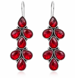 Boucles d'oreilles pendantes longues en argent oxydé avec pierre rouge, style mode, pour femmes, bijoux en gros - Product Image 1