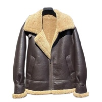 Veste en cuir véritable pour homme, doublure en peau de mouton, coupe-vent, hiver, moto, col rabattu, fermeture éclair, doublure épaisse en sherpa