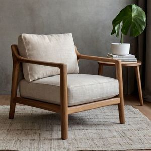 Sillón Minimalista de Madera Maciza con Cojín de Lino Cómodo, Sofá Individual para Sala de Estar - Product Image 1