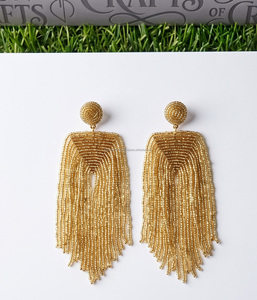 Pendientes de Borla Billion Crafts para Mujer, Estilo Bohemia de Lujo, con Cuentas de Cristal y Flecos, Joyería de Moda para Uso Diario, Dorado y Rojo - Product Image 5