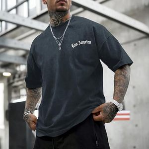 T-shirts graphiques streetwear Los Angeles pour hommes, coupe oversize, vintage, effet délavé, amples, en coton - Product Image 2