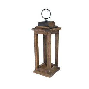 Linterna rectangular de madera con anillo metálico en la parte superior para decoración del hogar - Product Image 1