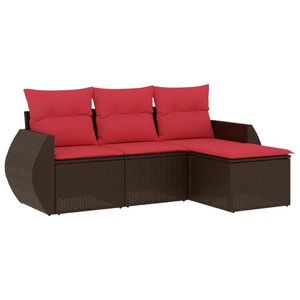 Set di divani da giardino in polyrattan marrone da 4 pezzi con cuscini per mobili da giardino - Product Image 2