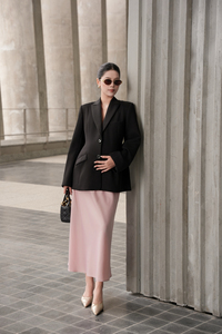 Winter Breathable Solid Suiting Woven Oversized Full Sleeve Regular V-neck Single Button Rayon Spandex Women's <b>Hourglass</b> Blazer - Product Image 2