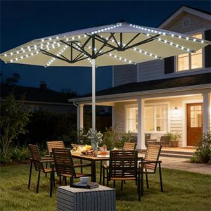 Ombrellone Solare Bianco Crema per Esterni, Terrazze e Cortili, Protezione Solare - Product Image 1