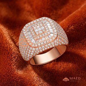 Luxury Men's Rose Gold Iced Out Square Ring Moissanite Baguette Diamond Tiered Statement Ring Hip Hop Pink Gold Jewellery - Product Image 4