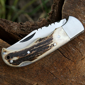 Navaja de bolsillo de Damasco con mango texturizado, herramienta para exteriores, navaja plegable de acero de Damasco con hoja de punta caída - Product Image 4