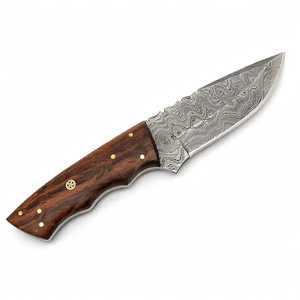 Cuchillo de hoja fija para exteriores de acero de Damasco, hecho a mano y personalizado, con mango de palisandro, diseño Cross-Draw, de Iron Crown Forge, OEM - Product Image 2
