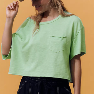 Camisetas Cortas de Algodón 100% Personalizadas para Mujer, Estilo Sexy, Cuello Simulado, Tallas Grandes, Venta al por Mayor - Product Image 4