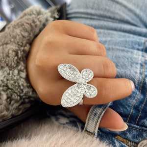 Anillo de cóctel personalizado con pavé de mariposa y diamantes multicolor cultivados en laboratorio, oro macizo de 14K y 18K, anillos de lujo únicos y llamativos al por mayor - Product Image 5