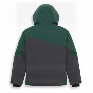 Veste matelassée à capuche pour homme, vert gris, imperméable, design sportif avec blocs de couleur, logo patch, vêtements d'extérieur pour l'hiver - Product Image 3