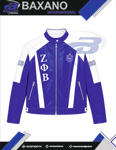 Zeta Phi Beta Sorority PU Leather Varsity <b>Jacket</b> Blue <b>White</b> Letter Print Full Sleeve Zipper Casual Style Women's Racing <b>Jacket</b> - Product Image 4
