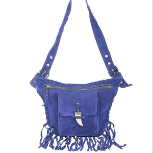 Hermoso bolso de gamuza elegante hecho a mano de cuero para mujer con flecos y adornos bolsillos delanteros bolsos de cuero para mujer al por mayor - Product Image 3