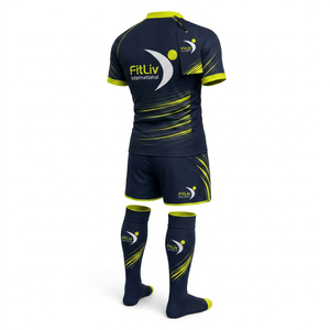 Uniforme de Rugby Unisex FitLiv International de Alta Calidad, Color Azul Marino y Amarillo, Transpirable, de Poliéster, Talla Adulto, Servicio OEM sin Costuras - Product Image 2