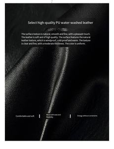 <b>Men's</b> Windproof Breathable PU <b>Leather</b> Bomber <b>Jacket</b> Full-Zip Solid Color Casual Business Short Coat Faux Fur Lining for Spring - Product Image 5