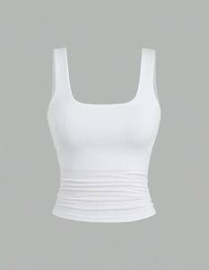 Débardeur femme froncé à col carré, sans manches, coupe ajustée, extensible, pour le yoga et le sport - Product Image 3