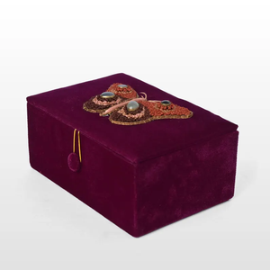 Caja de Joyería de Terciopelo Marrón Hecha a Mano, Bordada con Zardozi, para Regalo con Piedras Preciosas, Decoración Moderna para el Hogar, Tamaño y Logotipo Personalizables, Arte y Artesanía - Product Image 5