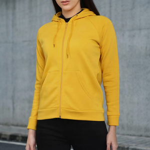 Sudadera con Capucha y Cremallera para Mujer, Amarilla, de Manga Larga, Color Sólido, Tejido de Algodón Transpirable, para Otoño - Product Image 2