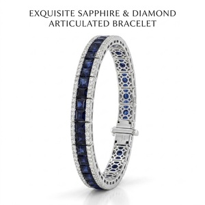 King O King Real 18K Solid White Gold Blue Sapphire Diamond <b>Bangle</b> Channel <b>Set</b> Pave Princess Cut Trendy Jewelry MOQ 1 - Product Image 1