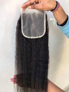 Produit phare : Extension de cheveux humains 4x4 Kinky Straight avec dentelle transparente, cheveux vierges indiens d'un seul donneur, noirs, pour femmes - Product Image 6