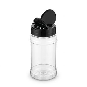 Cylindrical PET Plastic Container with Black Flapper <b>Shaker</b> Lid for <b>Salt</b> Pepper Seasoning Food Packaging Vietnam Factory - Product Image 1