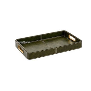 Bandeja de Servir Octogonal de Cuero con Asas de Latón, Acabado Pulido, Color Sólido, Elegante, Personalizable, para Uso en Restaurantes Navideños - Product Image 6