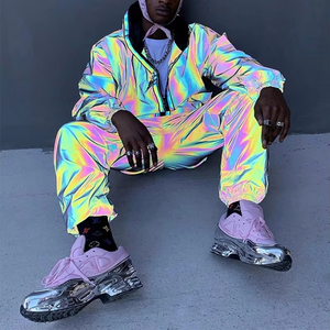 Rainbow Holographic Tracksuit Full <b>Zip</b> <b>Hooded</b> Lightweight Polyester Streetwear Summer Casual Outfit With Side Pockets - Product Image 5