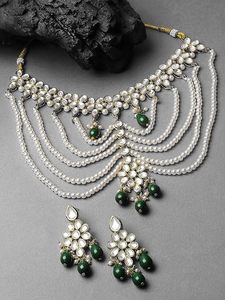Parure Collier Ras-du-Cou et Boucles d'Oreilles Tendance en Alliage Plaqué Or pour Femme, Style Classique Indien, Haute Qualité, Idéale pour Mariage, Fiançailles, Anniversaire, Fête - Product Image 5