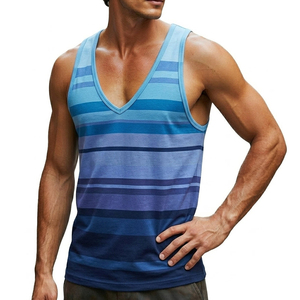 Men's Deep V Neck Striped Sleeveless Tee Customizable Design Wholesale Slim Fit Breathable Casual Summer Sportswear Tank Tops - Product Image 5