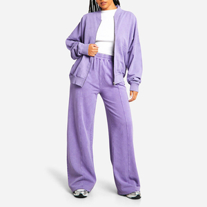 Conjunto Deportivo para Mujer con Efecto Desgastado, Sudadera de Manga Larga de Color Sólido y Pantalones con Bolsillos Laterales y Puños Elásticos - Product Image 4