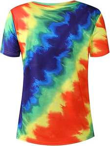 เสื้อยืดผู้หญิง คอตตอน 100% แขนสั้น คอกลม ลายมัดย้อม ดีไซน์โดดเด่น ไม่ซ้ำใคร รับผลิตตามแบบ OEM สไตล์ลำลอง สำหรับฤดูใบไม้ร่วง - Product Image 3