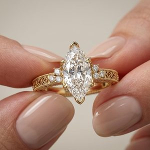 Anillo de Compromiso Art Deco con Diamante de Corte Marquesa de 2.02CT VS1, Filigrana Floral, Oro Sólido de 14K, Joyería Fina, Cultivado en Laboratorio - Product Image 3
