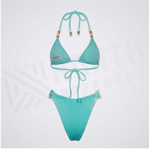 Ensemble de bikini turquoise pour femme NORTH APPROACH, haut halter, bas string, orné de perles, maillot de bain extensible - Product Image 2