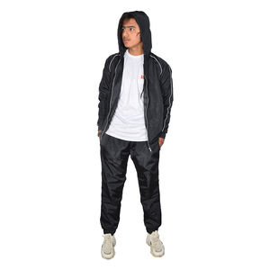 Nouvel ensemble de survêtement 2 pièces pour homme, style streetwear, grandes tailles, couleur unie, avec bandes réfléchissantes, en nylon/polyester léger - Product Image 5