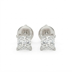 Pendientes de Diamantes Cultivados en Laboratorio con Corte Princesa de 4 Quilates |   Certificado IGI Oro Blanco de 10k - Product Image 1