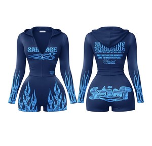 Conjunto Deportivo de Dos Piezas TAHAD de Moda, Chaqueta con Capucha y Pantalones Cortos de Felpa Francesa Gruesa, con Logotipo Personalizado, para Mujer - Product Image 1