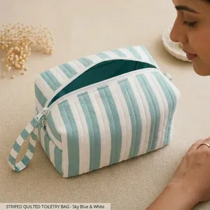 Bolsa de Aseo Acolchada Multicolor 100% Algodón, Bolsa de Maquillaje con Logotipo Personalizado, Organizador de Cosméticos, Bolsa de Viaje con Cierre OEM ODM - Product Image 4