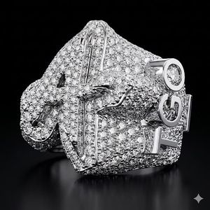 Bague en argent S925 de haute qualité avec moissanite VVS, collection RB Gems, design tendance hip-hop avec lettres serties de diamants - Product Image 1