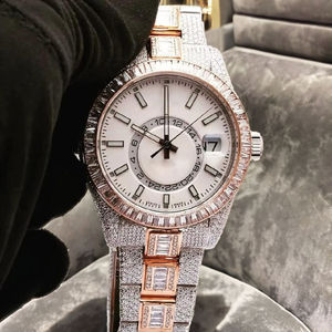 Reloj de Lujo para Mujer con Diamantes, Caja Redonda de Acero Inoxidable, Movimiento de Cuarzo Analógico de 38 mm, Cristal de Zafiro, Cierre Desplegable - Product Image 1