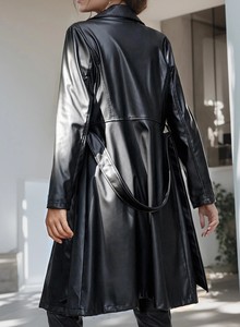 Vestes classiques en cuir véritable noir pour femmes, manteaux longs en cuir de vachette pour femmes, nouveaux manteaux élégants et tendance pour l'hiver - Product Image 3