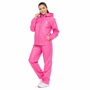 Combinaison de pluie rose personnalisée imperméable avec capuche, veste et pantalon de pluie légers, coupe-vent, réfléchissants, pour la moto et la randonnée en extérieur - Product Image 1