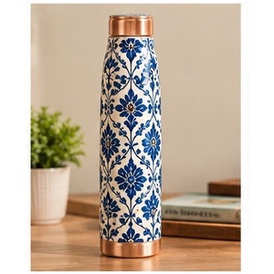 Artistic Botanical Leaf <b>Copper</b> <b>Water</b> <b>Bottle</b> With Colorful Leaf Pattern Portable Drinkware For Travel - Product Image 5
