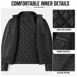 2026 New Arrival Custom <b>Men</b>’s Black <b>Leather</b> Biker <b>Jacket</b> Premium Quilted Shoulder Private Label OEM - Product Image 4