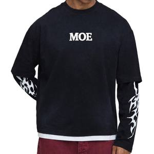 T-shirt pour homme à manches hybrides contrastées, coton de haute qualité, coupe ample, streetwear, fabricant OEM, approvisionnement en gros - Product Image 1