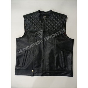 Chaleco de Cuero MC Acolchado con Diamantes para Hombre, Negro, de Piel de Vacuno, para Motociclista, Transpirable, de Invierno, con Bolsillos Ocultos - Product Image 1