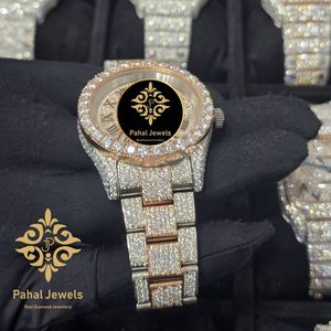 นาฬิกาเพชรหรูสำหรับผู้หญิง Pahal Jewels ตัวเรือนสแตนเลสขนาด 40 มม. ระบบอนาล็อก ควอตซ์ กระจกแซฟไฟร์ สายขนาด 18 มม. แสดงวันที่อัตโนมัติ ซ่อนวันที่ - Product Image 4